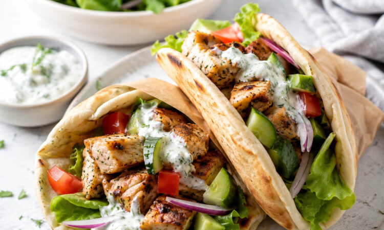 Easy gyro recipe with warm pita, seasoned meat, fresh vegetables, and tzatziki sauce