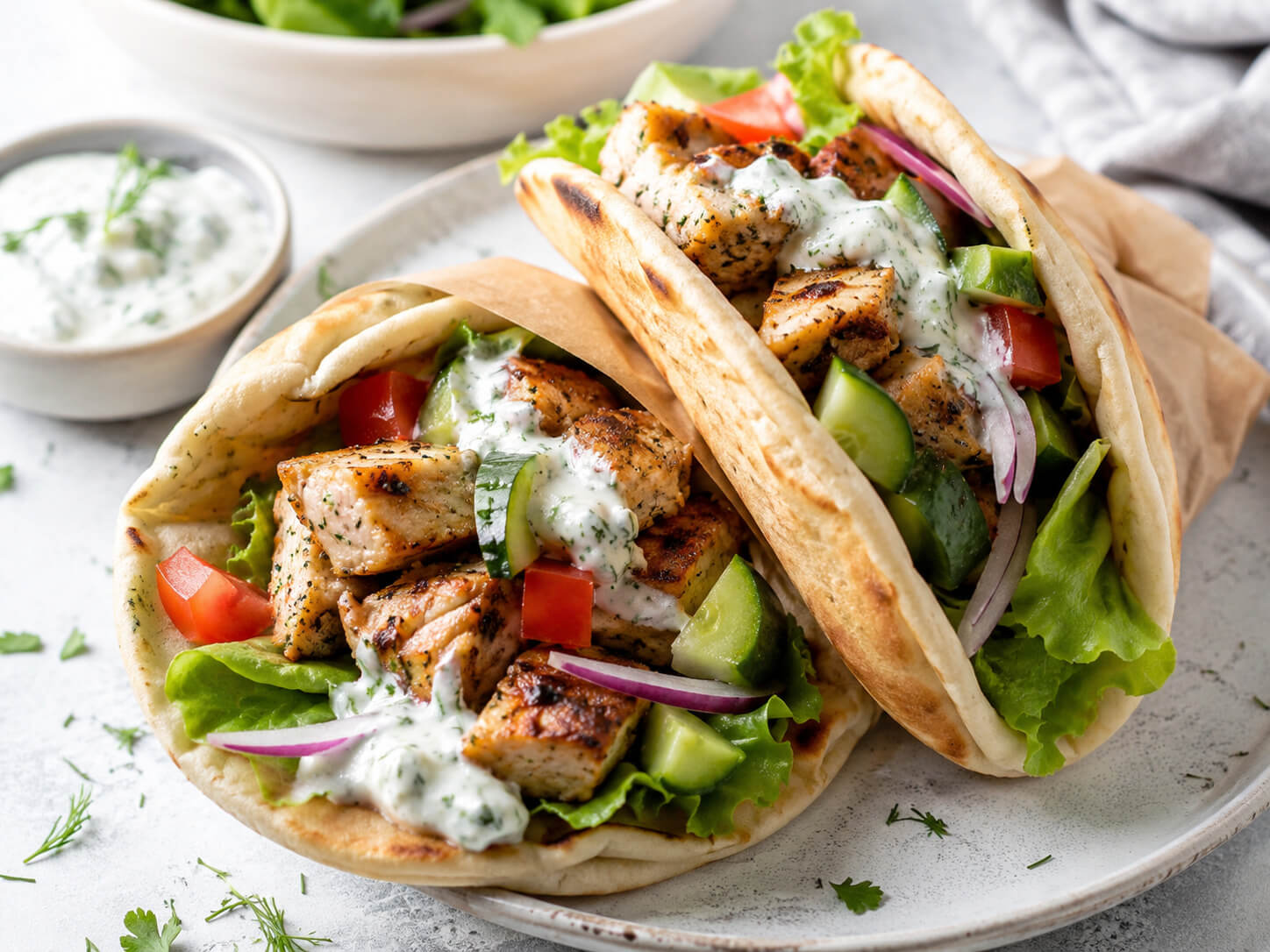 Easy gyro recipe with warm pita, seasoned meat, fresh vegetables, and tzatziki sauce