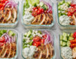 Easy chicken gyro bowl with Greek chicken, rice, vegetables, feta, and tzatziki sauce