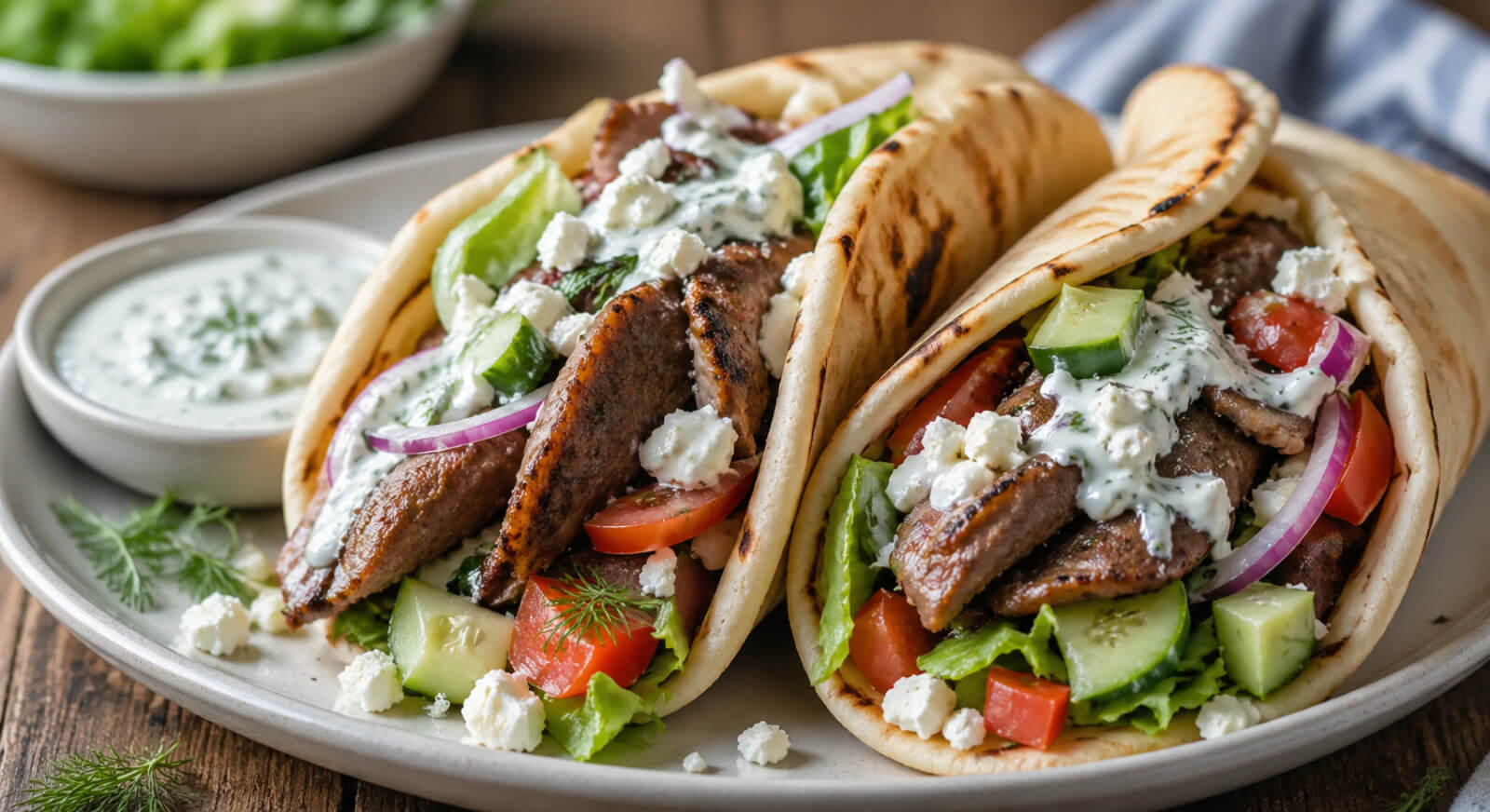 Easy lamb gyro recipe with warm pita, juicy lamb, fresh vegetables, and tzatziki sauce