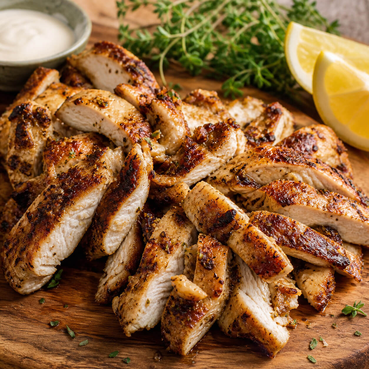 Air fryer gyro chicken sliced for homemade Greek chicken gyros