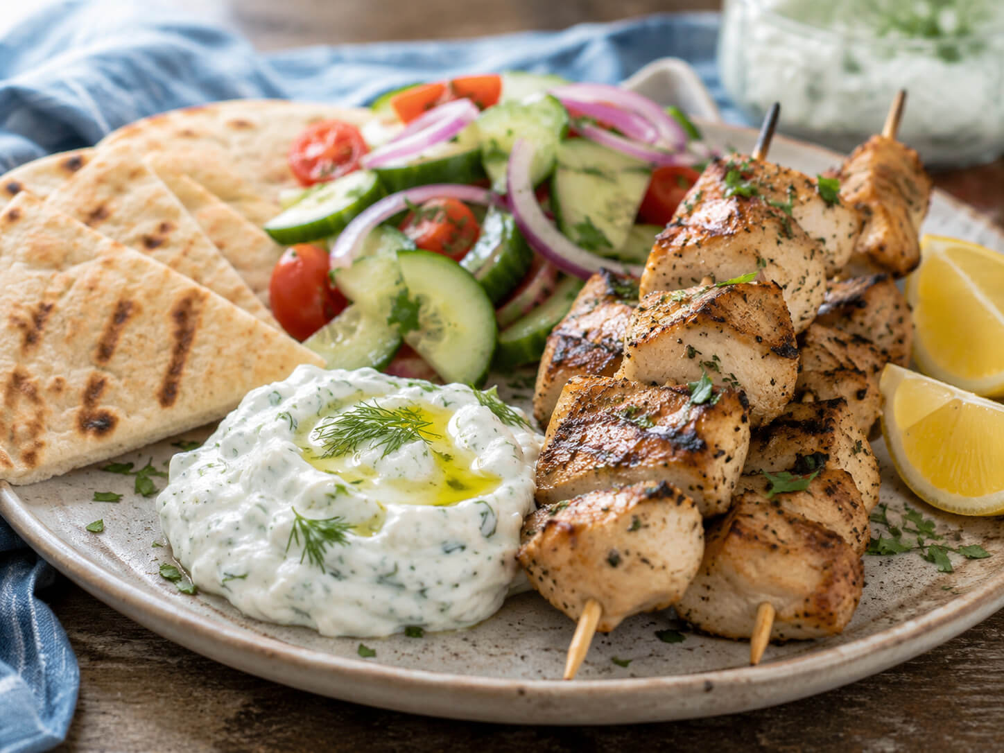 Chicken souvlaki marinade with olive oil, lemon, garlic, oregano, paprika, and raw chicken