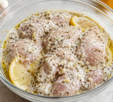 Chicken gyro marinade with Greek yogurt, lemon, garlic, oregano, olive oil, and spices