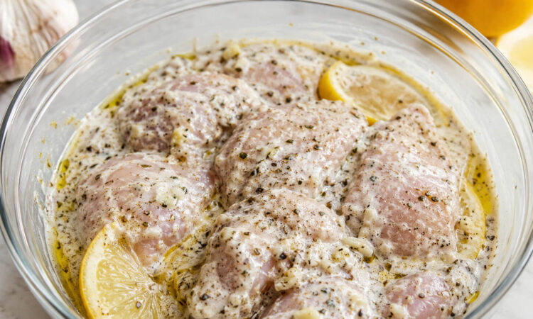 Chicken gyro marinade with Greek yogurt, lemon, garlic, oregano, olive oil, and spices