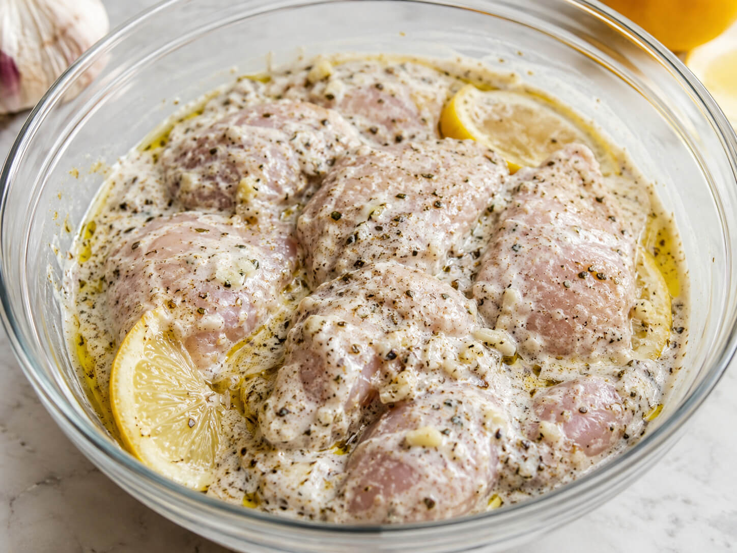 Chicken gyro marinade with Greek yogurt, lemon, garlic, oregano, olive oil, and spices